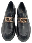 Vorschaubild 2 von Damen Loafer Halbschuhe Slipper Schwarz Leder Gr. 38 Gold Logo