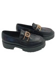 Vorschaubild 1 von Damen Loafer Halbschuhe Slipper Schwarz Leder Gr. 38 Gold Logo