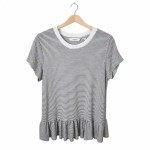 Vorschaubild 1 von T-Shirt Damen Weiß Gr. 40/L Polyester Gestreift Feminin Kurzarm Freizeit