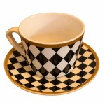 Vorschaubild 1 von Tasse mit Untertasse Mehrfarbig Keramik Geometrisch Kariert Modern Alltag