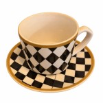 Vorschaubild 1 von Tasse mit Untertasse Mehrfarbig Keramik Geometrisch Kariert Modern Alltag