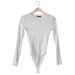 Vorschaubild 1 von Body Damen Gr. 36/S Weiß Andere Fasern Rippstrick Casual Langarm Knopf