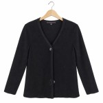 Vorschaubild 1 von Strickjacke Damen Gr. 34/XS Schwarz Wolle Polyacryl Uni Klassisch Langarm