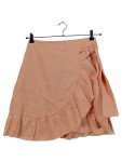 Vorschaubild 1 von Wickelrock Damen Rosa Gr. 36/S Leinen Uni Feminin Freizeit Rüschen