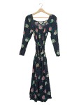Vorschaubild 1 von Sommerkleid Damen Gr. 32/XXS Schwarz Viskose Blumenmuster Romantisch