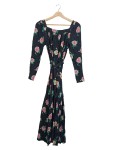 Vorschaubild 2 von Sommerkleid Damen Gr. 32/XXS Schwarz Viskose Blumenmuster Romantisch
