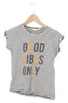 Vorschaubild 1 von Kinder T-Shirt Gr. 140 Weiß Gestreift Schriftzug GOOD VIBES ONLY