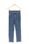 Vorschaubild 1 von Damen Jeans Straight Leg S W27/36 Blau mit Zierknöpfen Fransen