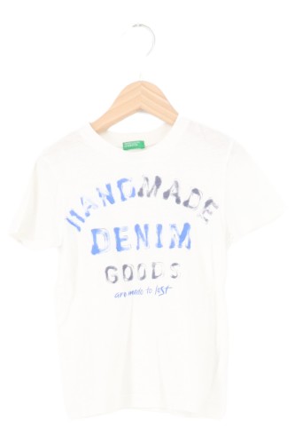 BENETTON T-Shirt Weiß Gr. 110 Kinder Baumwolle Schriftzug - Bild 1