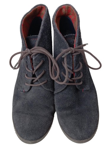 Damen Stiefelette Gr. 41 Blau Schnürung Leder Wildleder - Bild 2