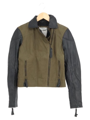 PEPE JEANS Lederjacke Damen Grün Schwarz Urban Style Casual