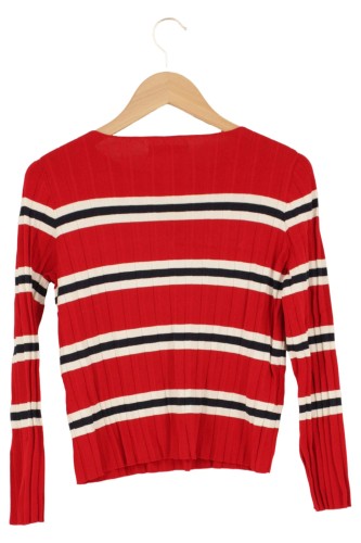 Rot Weiß Gestreift Rot Schwarz Gestreifter Pullover Damen MANGO