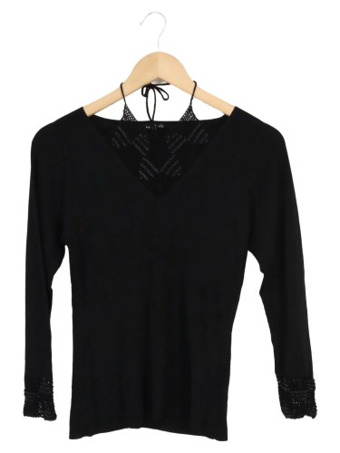 LAURA STEIN Pullover Damen Schwarz 36/S Perlen Applikationen