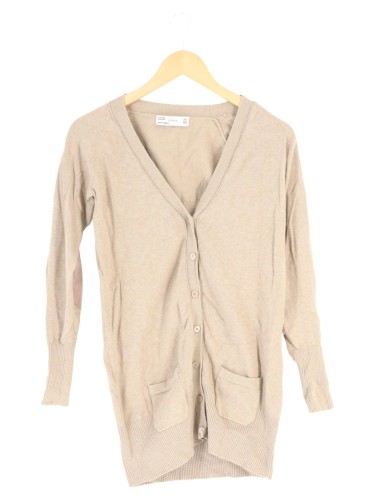 ZARA Damen Strickjacke 36/S Beige Baumwolle Casual Langarm