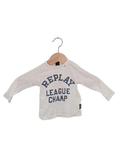 REPLAY Kinder Langarmshirt 122 Weiß mit Schriftzug Casual