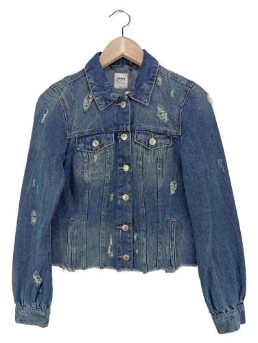 ONLY Damen Jeansjacke Blau 34/XS Vintage Cropped Distressed