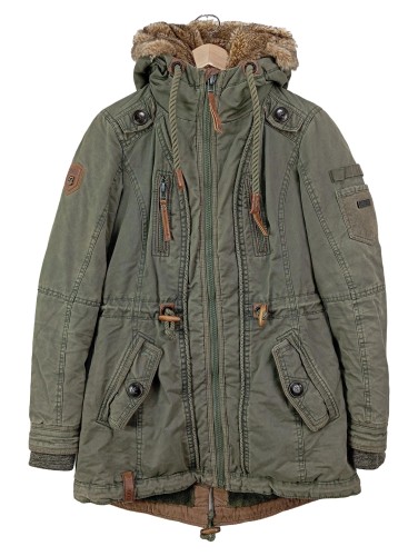 NAKETANO Damen Wintermantel Parka 34;XS Oliv Kapuze Fellbesatz