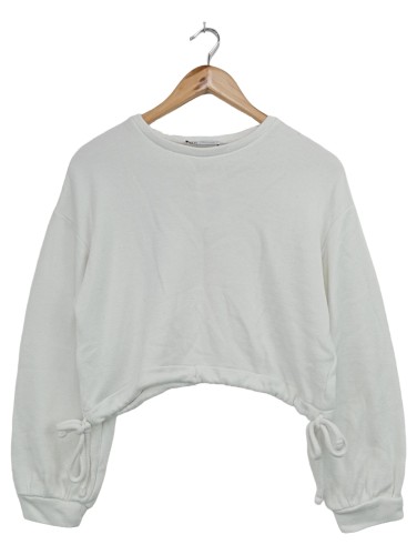 ZARA Damen Sweatshirt 38/M Weiß Casual Streetwear Cropped
