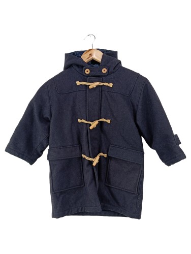 JACADI Kinder Dufflecoat 104 Blau Klassisch Wollmantel Kapuze