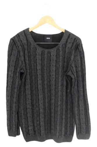 ASOS Damen Pullover Grau S Zopfstrick Vintage Freizeit Langarm