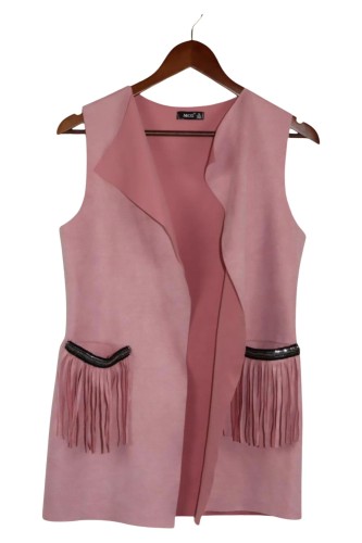 MCG Damen Fellweste Rosa 36/S Bohemian Casual Vintage Fransen