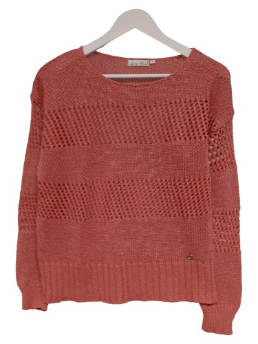 LISA TOSSA Damen Pullover Rosa 38/M Casual Lochmuster Strickmuster