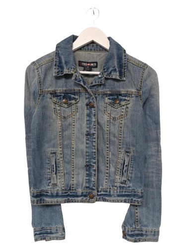 ECKO Damen Jeansjacke Blau 36/S Casual Vintage Denim Jacke