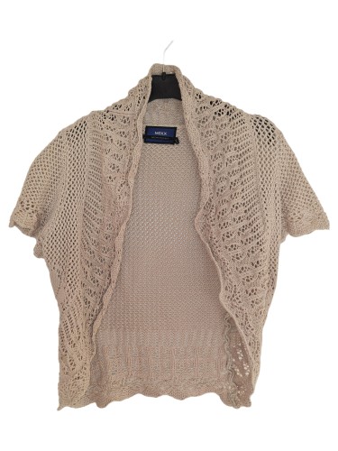 MEXX Strickjacke Damen XS Beige Lochmuster Kurzarm Casual