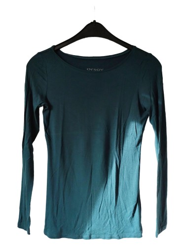ORSAY Damen Langarmshirt Grün 36/S Basic Style Viskose