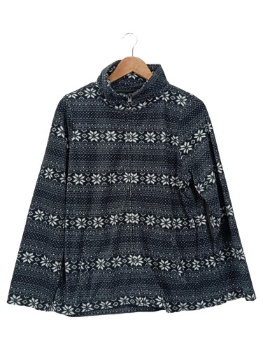 OKAY Damen Fleecejacke Winterjacke 42 Schwarz Norwegermuster