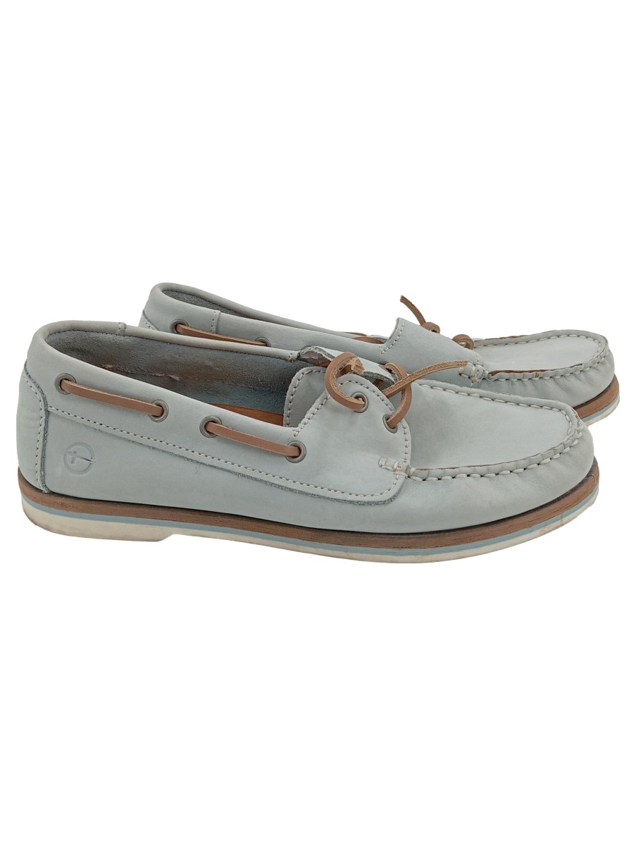 TAMARIS Damen Mokassins Slipper 37 Blau Casual Leder Bootsschuh