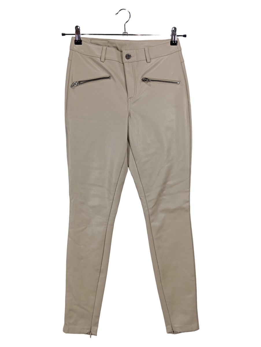 ONLY Slim Fit Kunstlederhose Damen Beige M Reißverschluss Casual