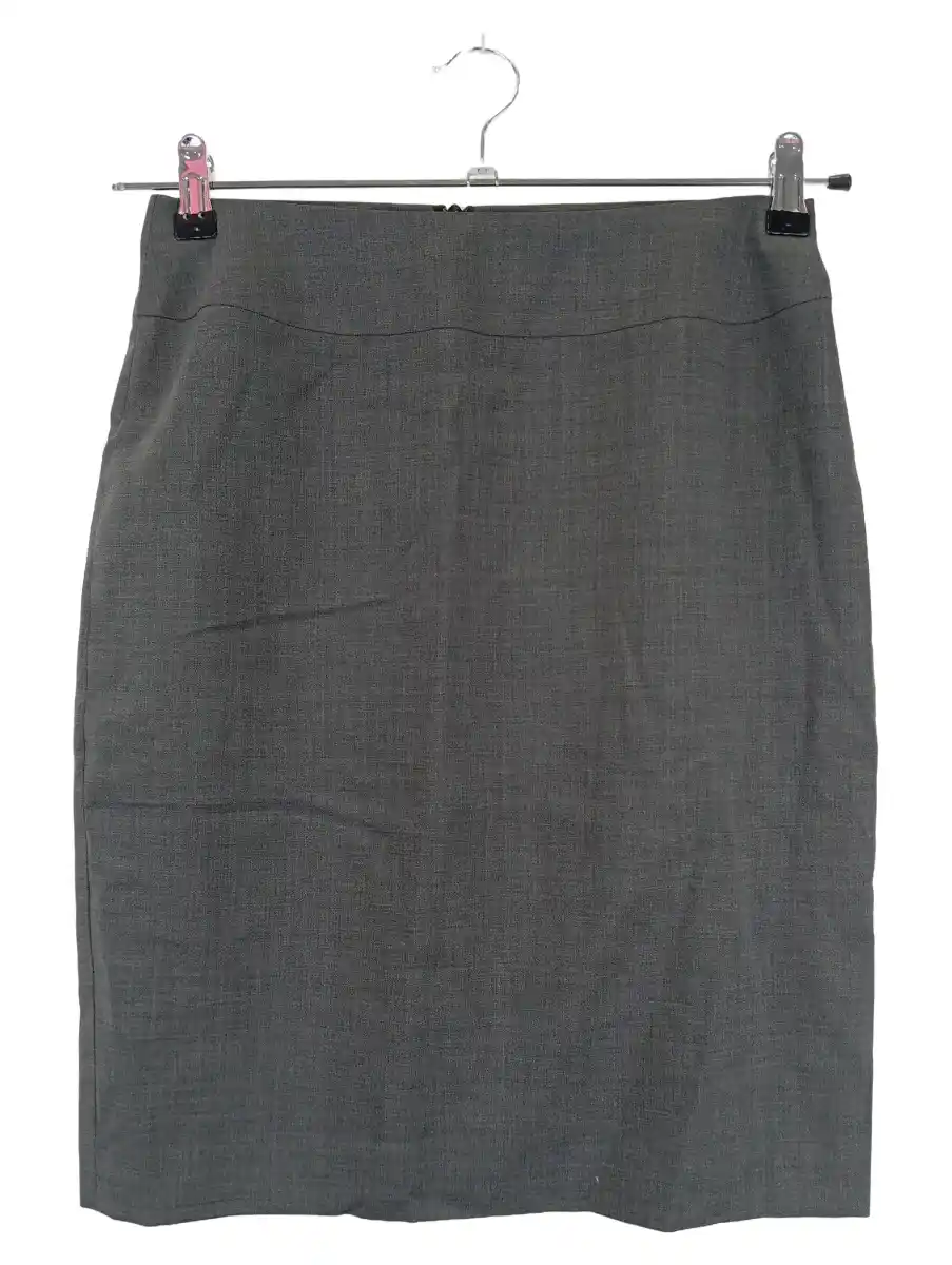 Damen Bleistiftrock Gr. 34/XS Grau Business Midi Rock Wolle