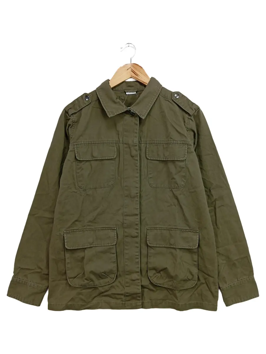 Damen Outdoorjacke Gr. 34/XS Oliv Baumwolle Vintage
