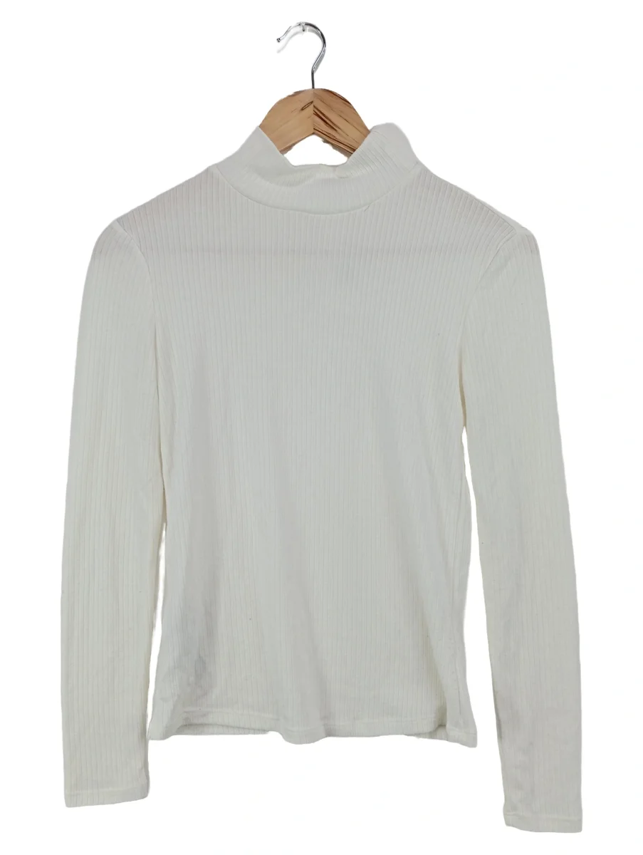 Damen Pullover Weiß Gr. 34/XS Rippstrick Rollkragen Basic
