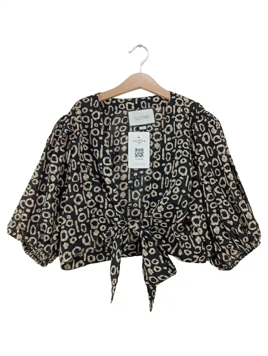 Damen Bluse 34/XS Schwarz Abstrakt Muster Casual Modern