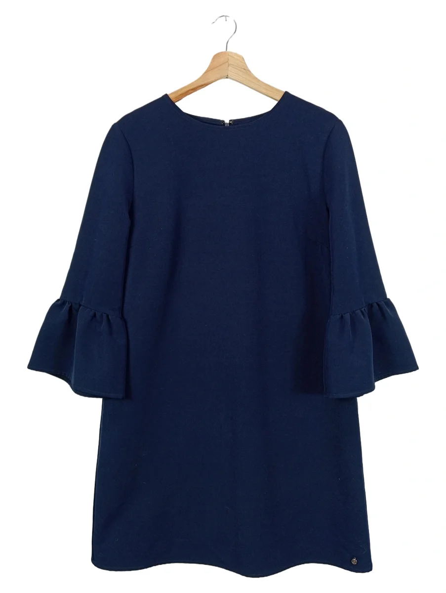 Blusenkleid Damen Gr. 40/L Blau Elegant Klassisch Rüschenärmel