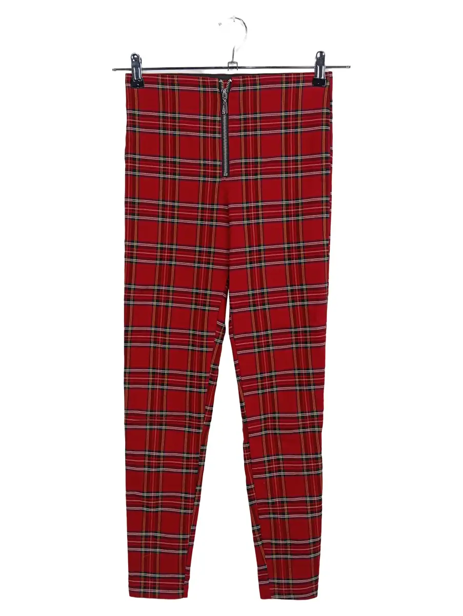 Damen Stoffhose Rot Kariert Gr. S (W28/36) Casual Modern Reißverschluss