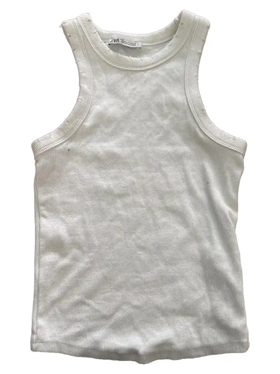 Top Damen Weiß Gr. 36/S Baumwolle Rippstrick Casual Ärmellos