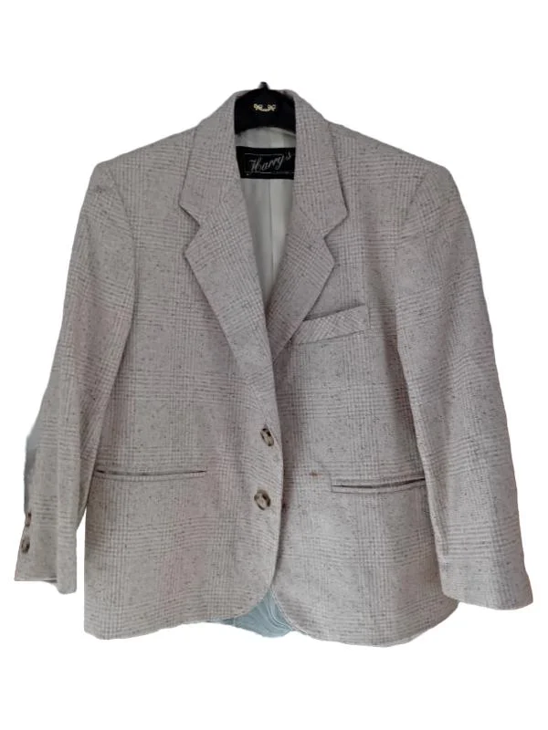 Blazer Damen Beige Gr. 10 years Wolle Kariert Klassisch Langarm Business