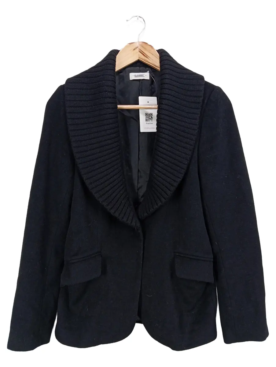 Damen Winterjacke Gr. 36/S Schwarz Klassisch Woll-Mix