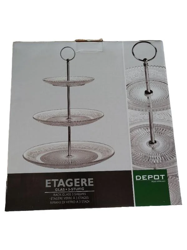 DEPOT Etagere Transparent Glas Metall rund Florales Muster…