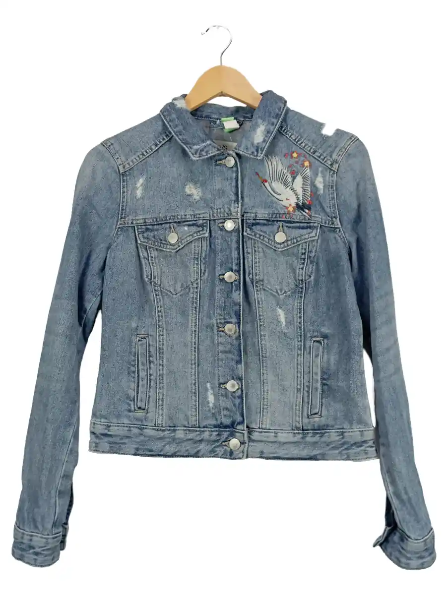 Damen Jeansjacke Blau XL mit Adler-Stickerei Streetwear