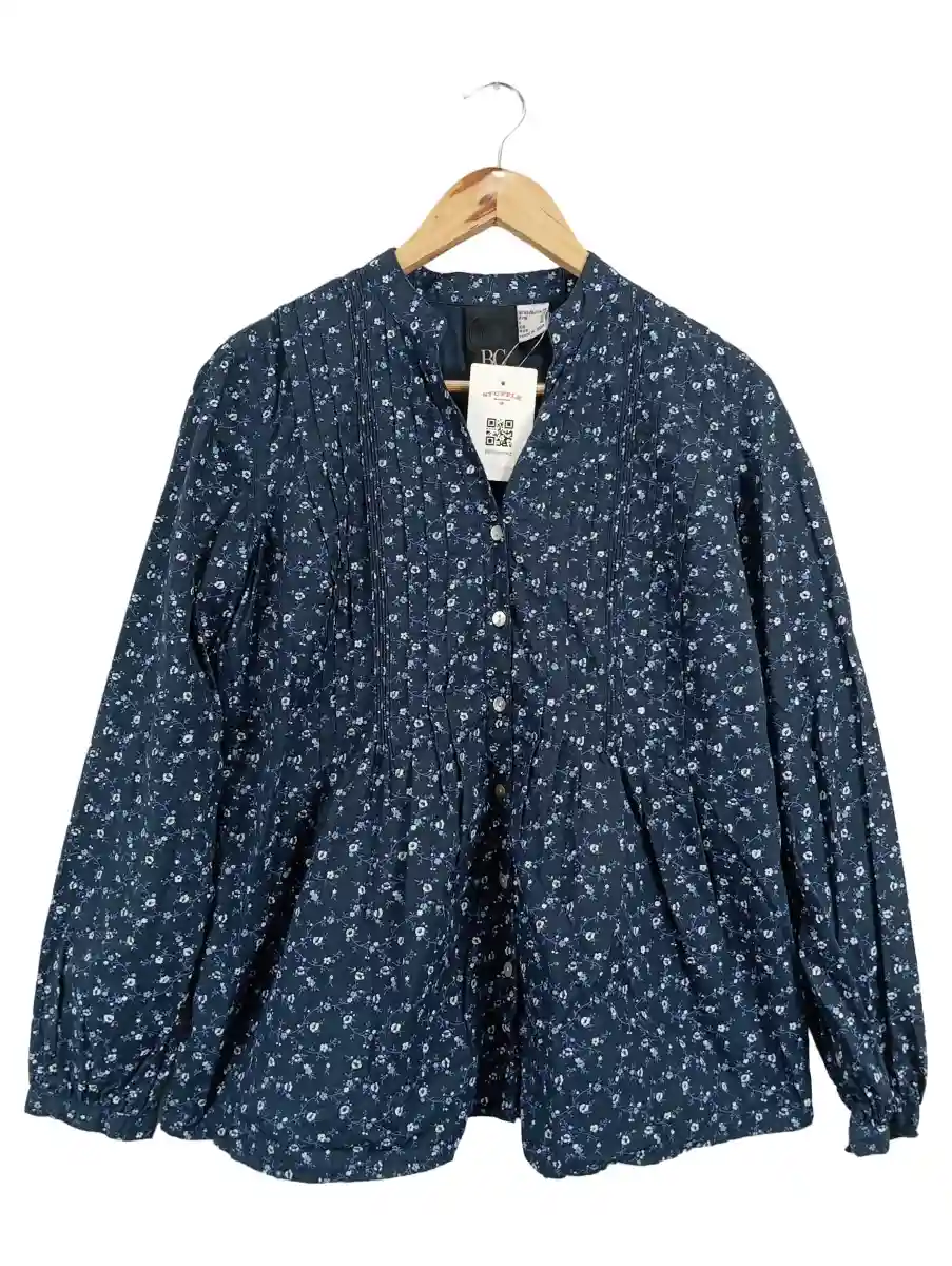 Best Connections Damen Bluse Blumenmuster Langarm Blau Gr. 38 M Baumwolle