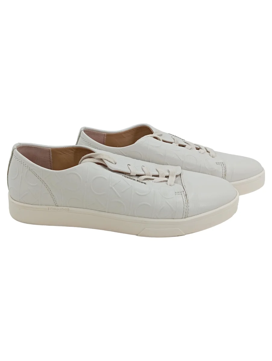 Sneaker low Damen Gr. 37 Weiß Leder Schnürung Casual Freizeit Logo