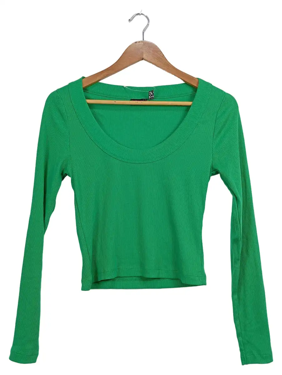 Damen Pullover Gr. 38 Grün Rippstrick Casual Langarm