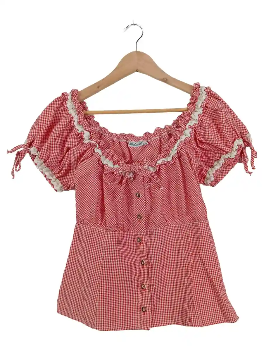 Trachtenbluse Damen Gr. 38 Karo Rot Off Shoulder