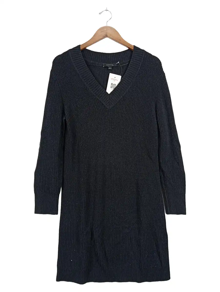Damen Strickkleid V-Ausschnitt Pulloverkleid Gr. 36 Blau