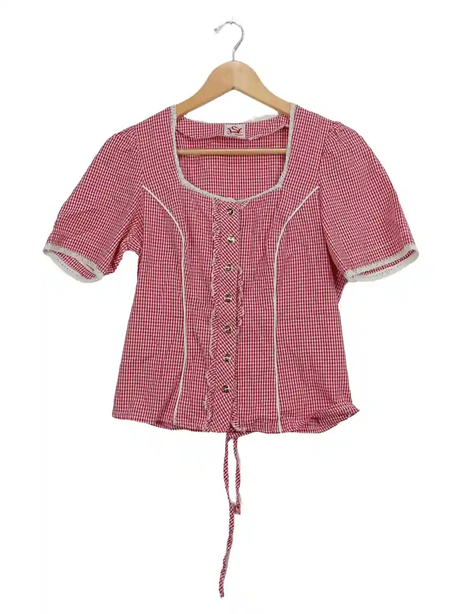 Trachtenbluse Karo Rot Gr. 38 Damen Baumwolle Landhaus