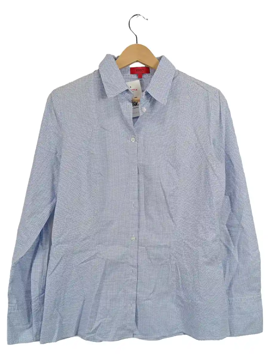 Hemdbluse Damen Gr. 38/M Blau Baumwolle Kariert Business Langarm Büro Knopf
